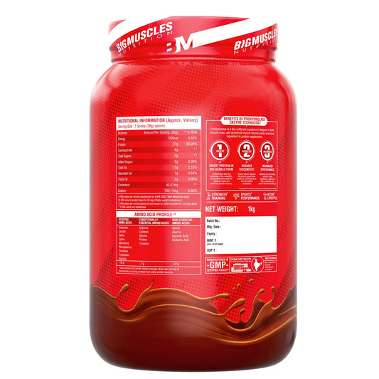 Big Muscles Nitric Whey Protein – 27g Protein | 12g EAA | 4.4g Glutamine | Muscle Gain & Recovery