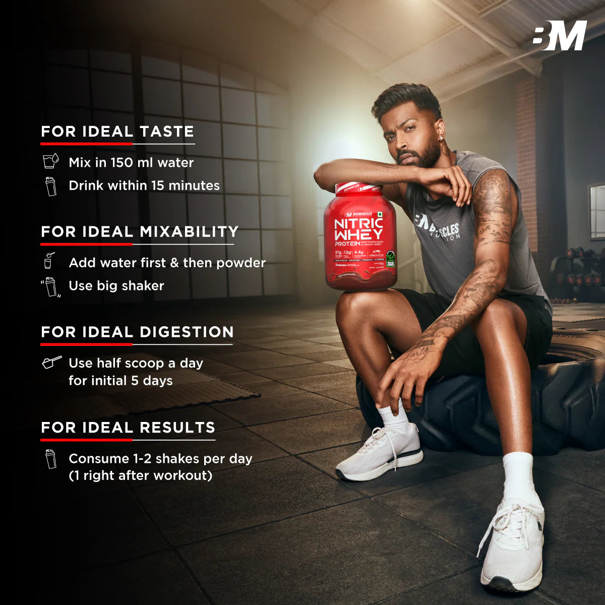 Big Muscles Nitric Whey Protein – 27g Protein | 12g EAA | 4.4g Glutamine | Muscle Gain & Recovery