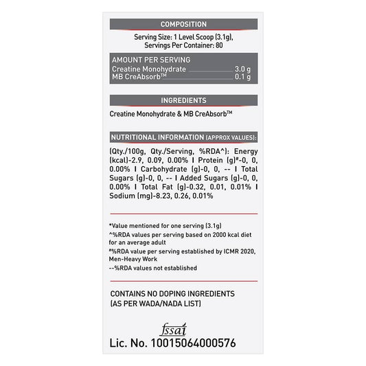 MuscleBlaze Creatine Monohydrate CreAMP, 250 g (0.55 lb)