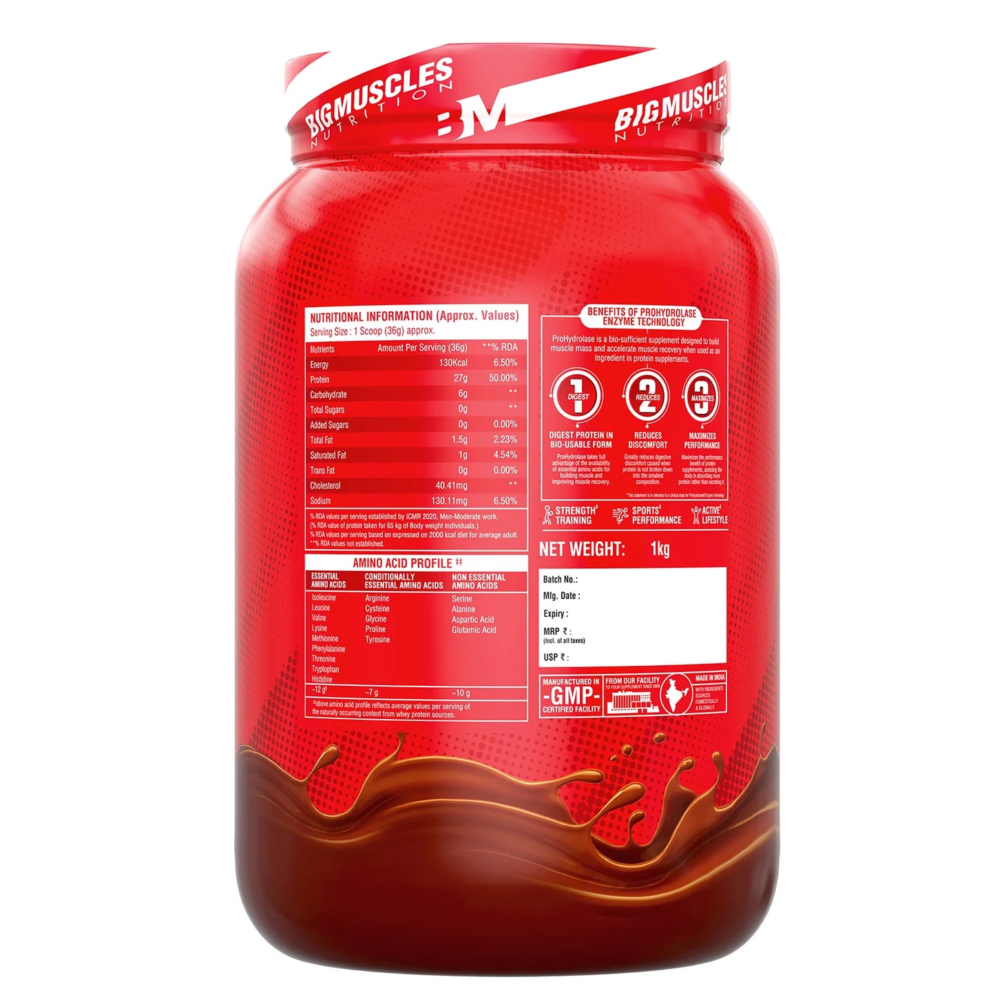 Big Muscles Nitric Whey Protein – 27g Protein | 12g EAA | 4.4g Glutamine | Muscle Gain & Recovery