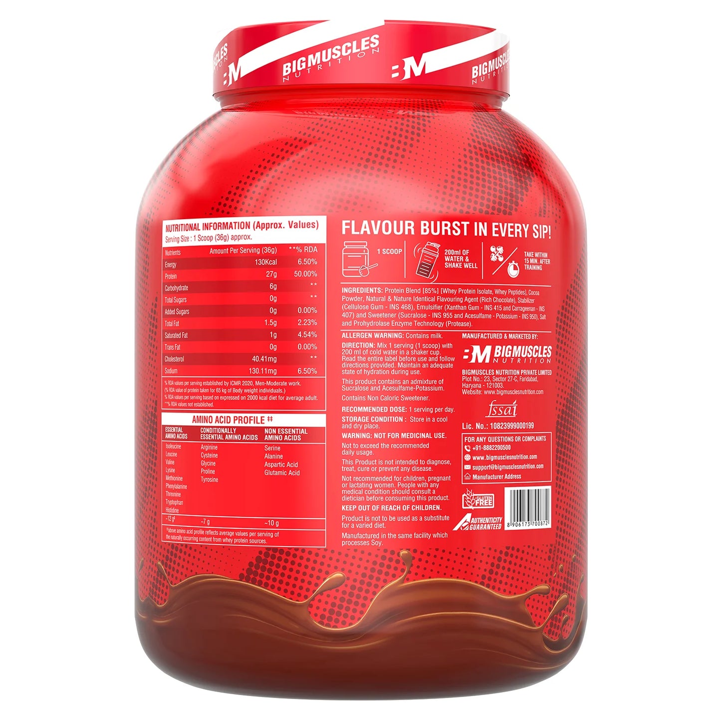 Big Muscles Nitric Whey Protein – 27g Protein | 12g EAA | 4.4g Glutamine | Muscle Gain & Recovery