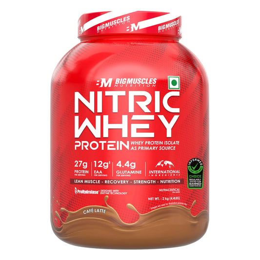 Big Muscles Nitric Whey Protein – 27g Protein | 12g EAA | 4.4g Glutamine | Muscle Gain & Recovery