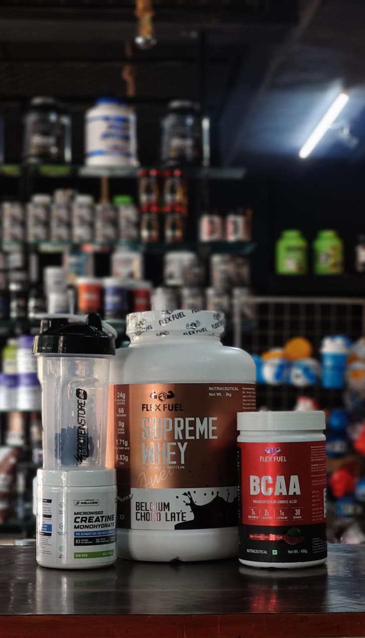 Flex Fuel Ultimate Muscle Combo – Whey Protein + BCAA + Creatine + Shaker