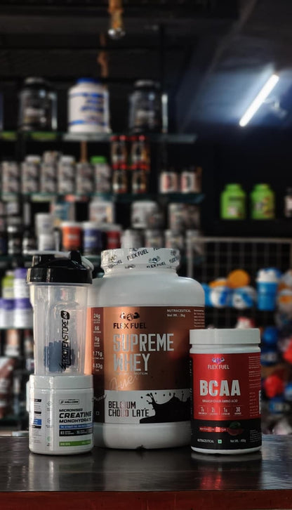 Flex Fuel Ultimate Muscle Combo – Whey Protein + BCAA + Creatine + Shaker