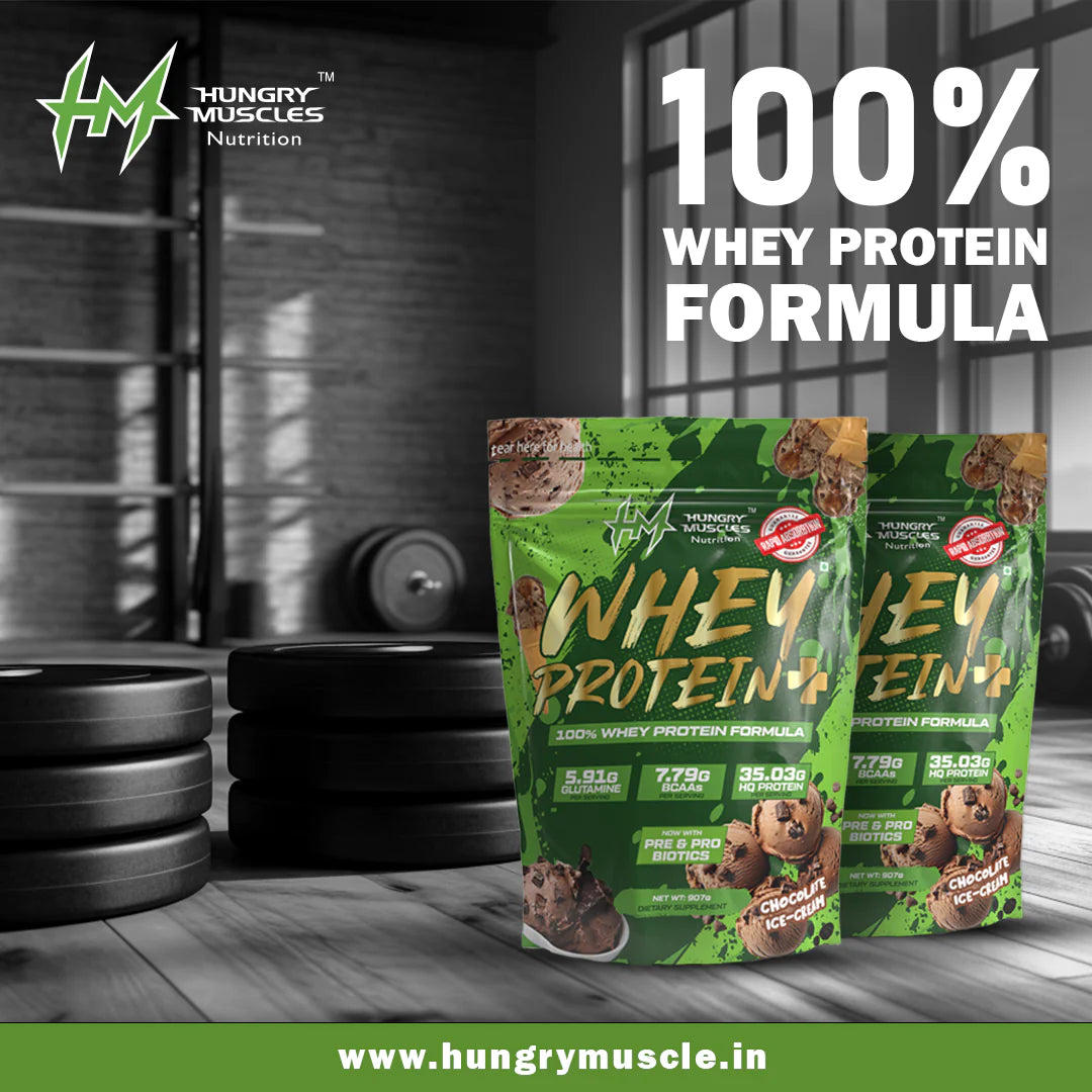 Hungry Muscles | Whey Protein+ Protein Powder | 35.03g Protein, 7.79g Bcaa's, 5.91g Glutamine  ;