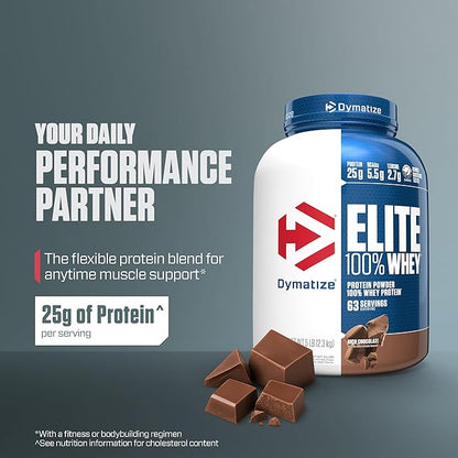 Dymatize Nutrition Elite 100% Whey Protein | Whey Protein Powder | Muscle Recovery | 25g Protein, 5.5g BCAA | Fast-Absorbing Protein | Gluten-Free | Blend with BCAAs & Glutamine  | 5 Lbs