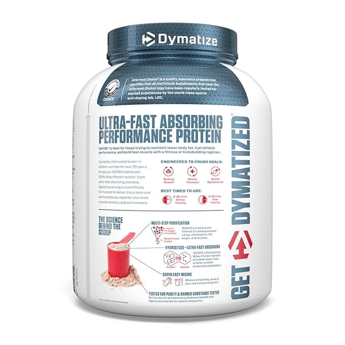 Dymatize Nutrition ISO100 Hydrolyzed Whey Protein Isolate | Fast-Digesting | Muscle Recovery Formula with Amino Acids | Low Sugar & Fat | 5 lbs
