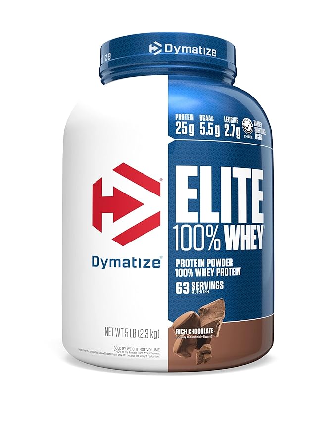 Dymatize Nutrition Elite 100% Whey Protein | Whey Protein Powder | Muscle Recovery | 25g Protein, 5.5g BCAA | Fast-Absorbing Protein | Gluten-Free | Blend with BCAAs & Glutamine  | 5 Lbs