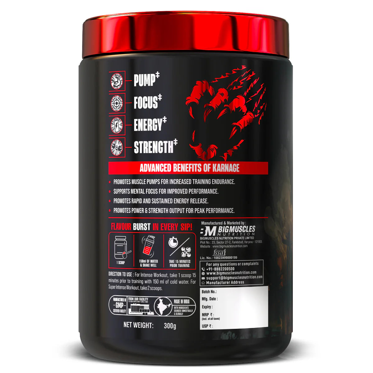 BigMuscle Priworkout Karnage Red 300 Gm