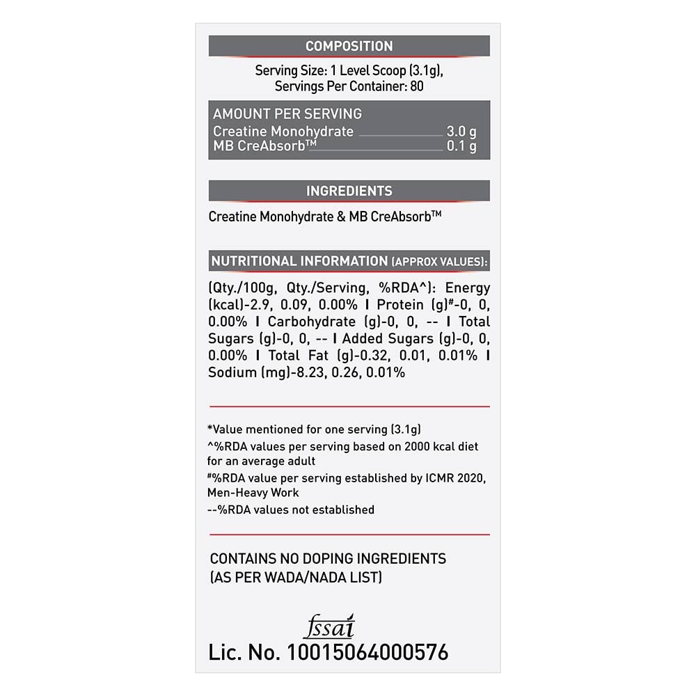 MuscleBlaze Creatine Monohydrate CreAMP, 250 g (0.55 lb)