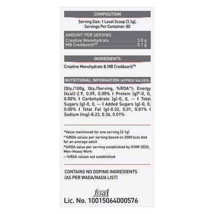 MuscleBlaze Creatine Monohydrate CreAMP, 250 g (0.55 lb)