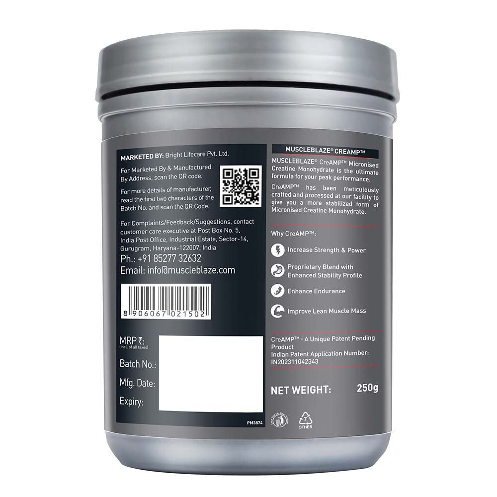 MuscleBlaze Creatine Monohydrate CreAMP, 250 g (0.55 lb)