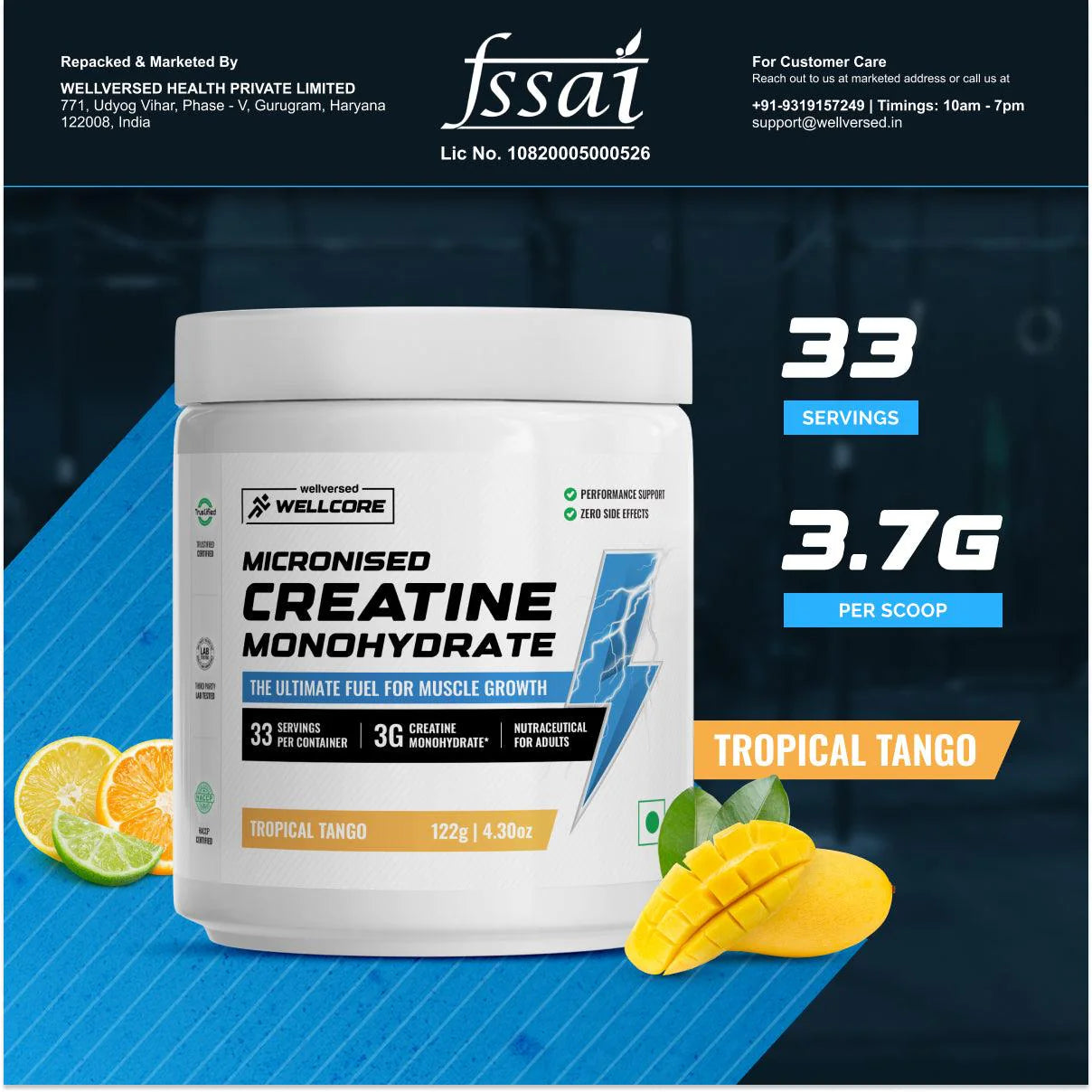 Wellcore - Pure Micronised Creatine Monohydrate Rapid Absorption | Enhanced Muscle Strength & Power | Fast Recovery | Increased Muscle Mass